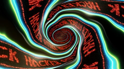 Hacker Attack Text on the Led Walls Animation, Tunnel Background, Loop Stock Footage 281602389