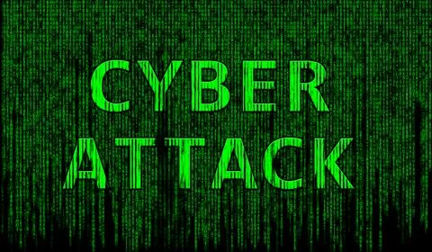 Hacker attack text on a matrix text background 스톡 일러스트
