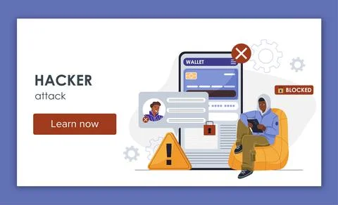 Hacker attack warning concept. Vector illustration Stock Illustration