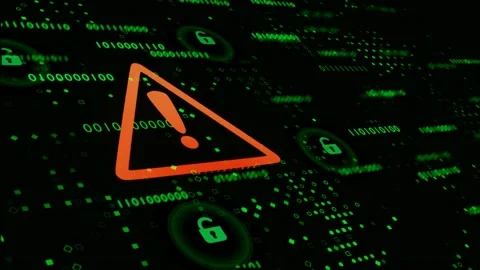 Hacker attack warning. Programming code. Programming language strings on screen. Stock Footage 233583909