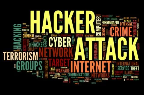Hacker attack in word tag cloud Stock Illustration