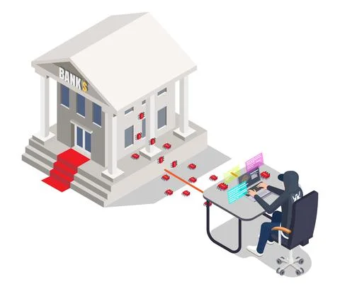 Hacker attacking bank with viral malware vector Stock Illustration