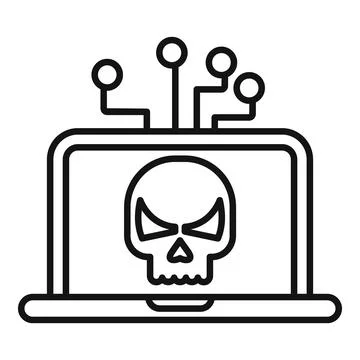 Hacker attacking laptop with skull on screen Stock Illustration