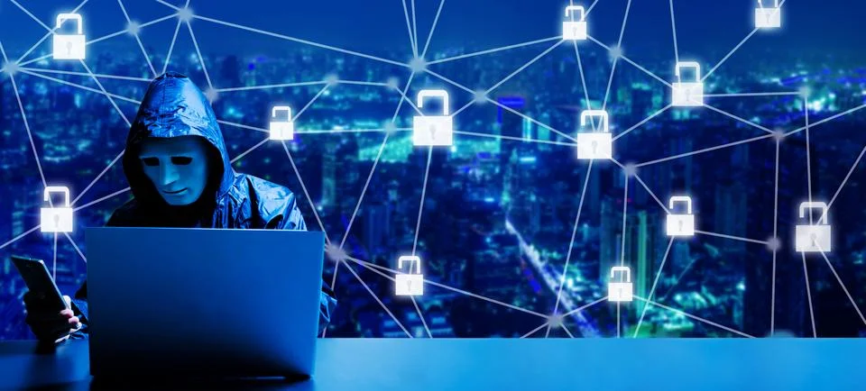 Hacker attacking people through a smartphone for want unlock password Stock Photos