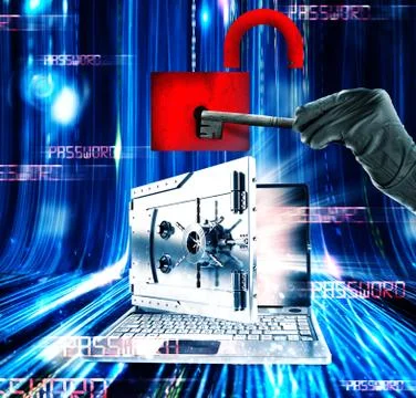 Hacker attacks laptop 3d rendering Stock Photos