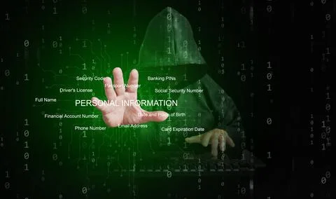 A hacker behind binary code able to break through cyber security Stock Photos