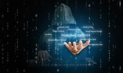 A hacker behind binary code able to break through cyber security Stock Photos