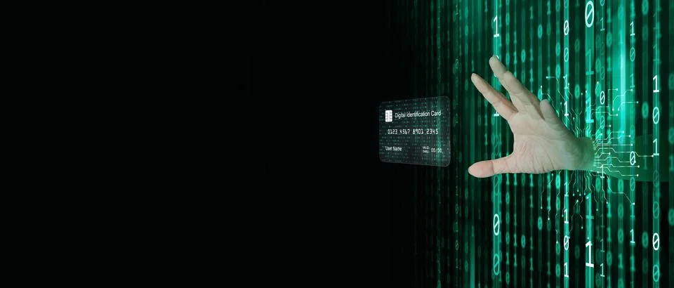 A hacker behind binary code, stream of data, able to break through cyber se.. Foto stock