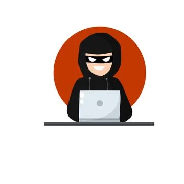 Hacker behind computer. Hacking password in laptop. man in hood. 库存插图