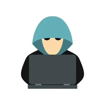 Hacker behind a computer icon, flat style 库存插图
