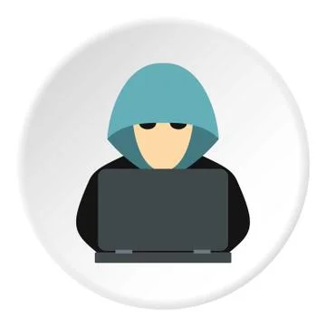 Hacker behind computer icon, flat style 库存插图