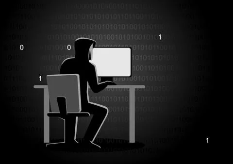 Hacker behind desktop computer Illustrazione stock