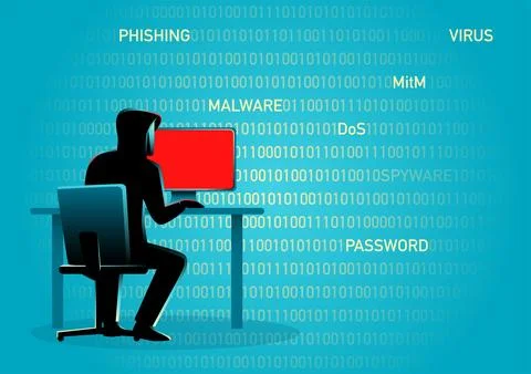Hacker behind desktop computer Illustrazione stock