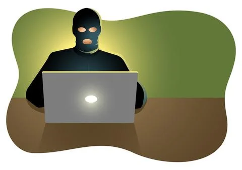 Hacker behind laptop computer Illustrazione stock