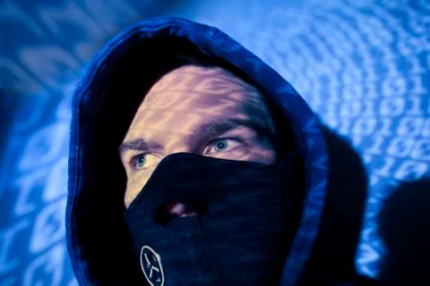 Hacker with binary background Foto stock