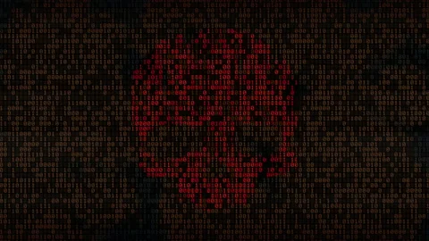Hacker Binary Red Skull Data Animation Reveal Turn Red Stock Footage 156977876
