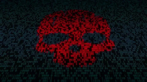 Hacker Binary Red Skull Data Animation Reveal Angle Stock Footage 156977901