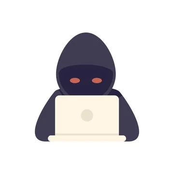 Hacker in a black hood using a laptop computer for cyber attack Stock Illustration