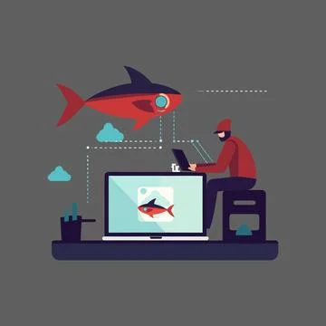 Hacker botmaster use computer zombies bot イラスト素材