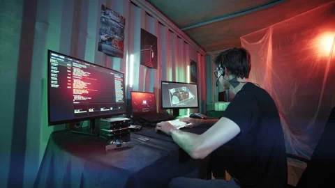 Hacker breaching a security camera system Stock Footage 341661799