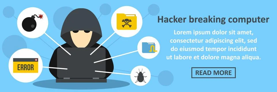 Hacker breaking computer banner horizontal concept Stockillustratie