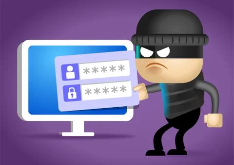 Hacker breaks into computer. 2d illustration Illustrazione stock