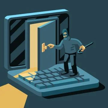 Hacker breaks into computer Illustrazione stock