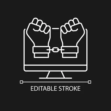 Hacker catching white linear icon for dark theme Stock Illustration