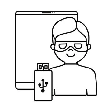 Hacker cellphone usb white background Stock Illustration