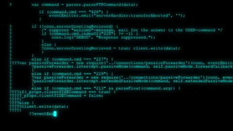 Hacker code running down a computer screen terminal Stock Footage 130994288