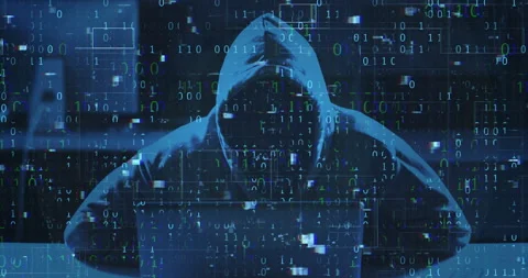 Hacker, coding and hologram with laptop or silhouette of software programming Stock Footage 284228218