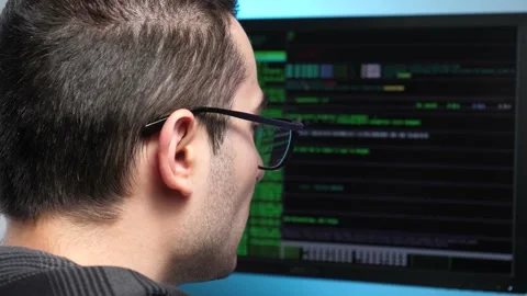 Hacker Coding Computer Screen With Green Codes Video stock 144881762