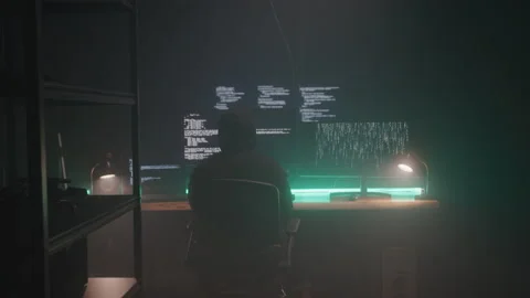 Hacker Coding in a Dark Room Stock Footage 208787812