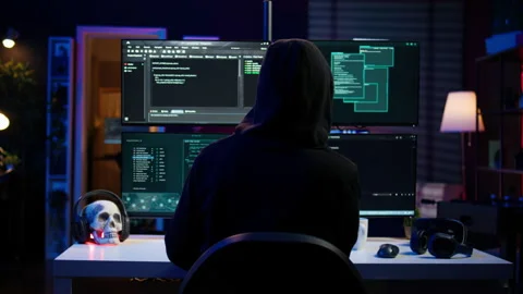 Hacker coding, developing zero day exploit undetectable by antivirus Stock Footage 275750882