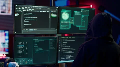 Hacker coding, developing zero day exploit undetectable by antivirus Stock Footage 275762786
