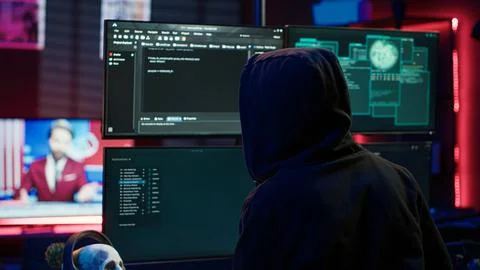 Hacker coding, developing zero day exploit undetectable by antivirus Stock Photos