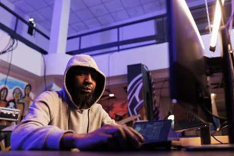 Hacker coding internet virus portrait Stock Photos