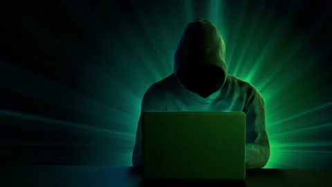Hacker Coding with Laptop Computer 3d Animation. Anonymous Man Without Face Stock Footage 303989961