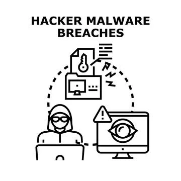 Hacker committing cyber attack and breaching data security Stock Illustration