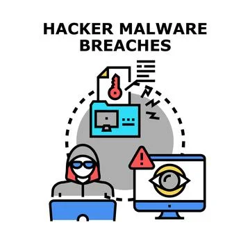 Hacker committing cyber attack and breaching data security Illustration