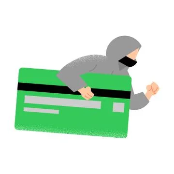 Hacker committing cyber crime by stealing money from bank card Stockillustratie