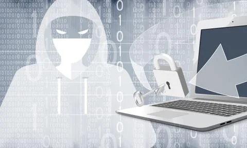 Hacker with computer and binary code Stock Illustration