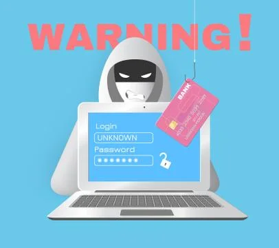 Hacker with computer and credit card Illustrazione stock