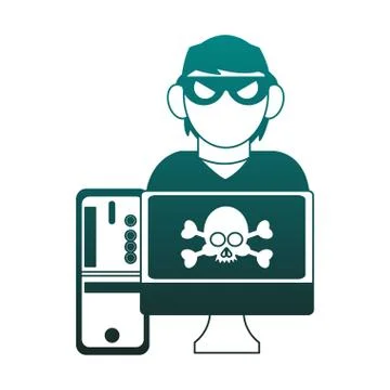 Hacker on computer blue lines Stockillustratie