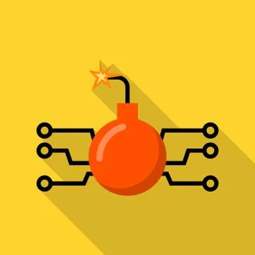 Hacker computer bomb icon, flat style イラスト素材