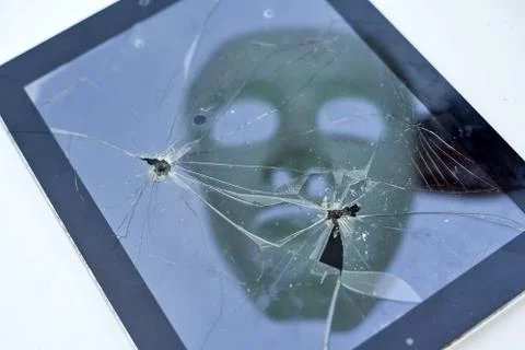 Hacker. Computer hacker reflection on laptop screen Stock Photos