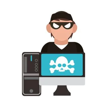 Hacker on computer Illustrazione stock