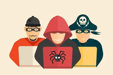 Hacker, computer pirate and scammer. Stock Illustration