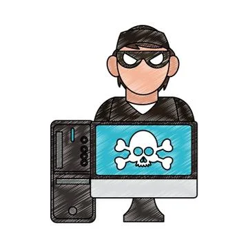 Hacker on computer scribble 스톡 일러스트
