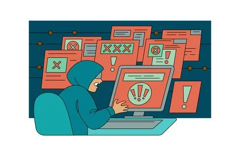Hacker with computer stealing confidential data Stock Illustration